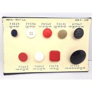 Vintage Crepin-Petit Button Sample Card French Plastic Buttons Display